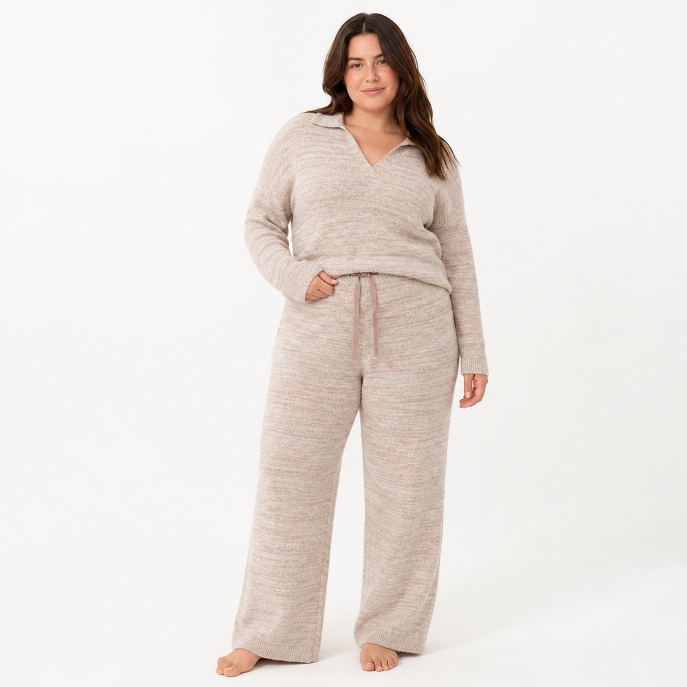 Softies Marshmallow Knit Lounge Set Size L Wide Leg 2 Piece Cozy Pants top